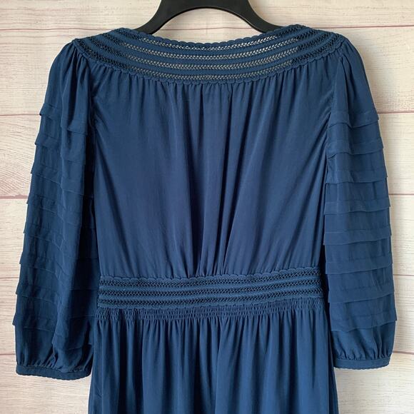 Leifsdottir Blue Dress Gold Beads Tiered Ruffle 3/4 Sleeve Twilight Alice Size 4 - Picture 7 of 16